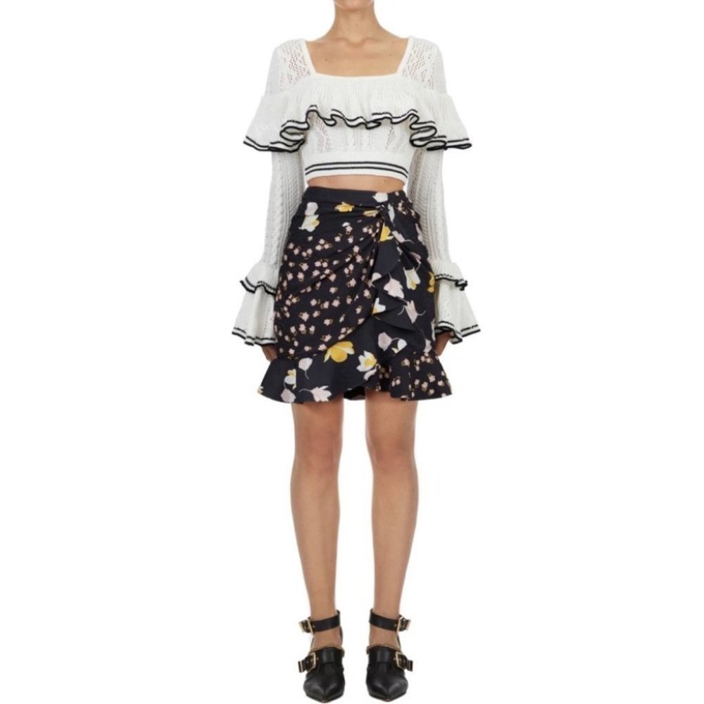 Self-Portrait Mixed Floral Ruffle Skirt NEW